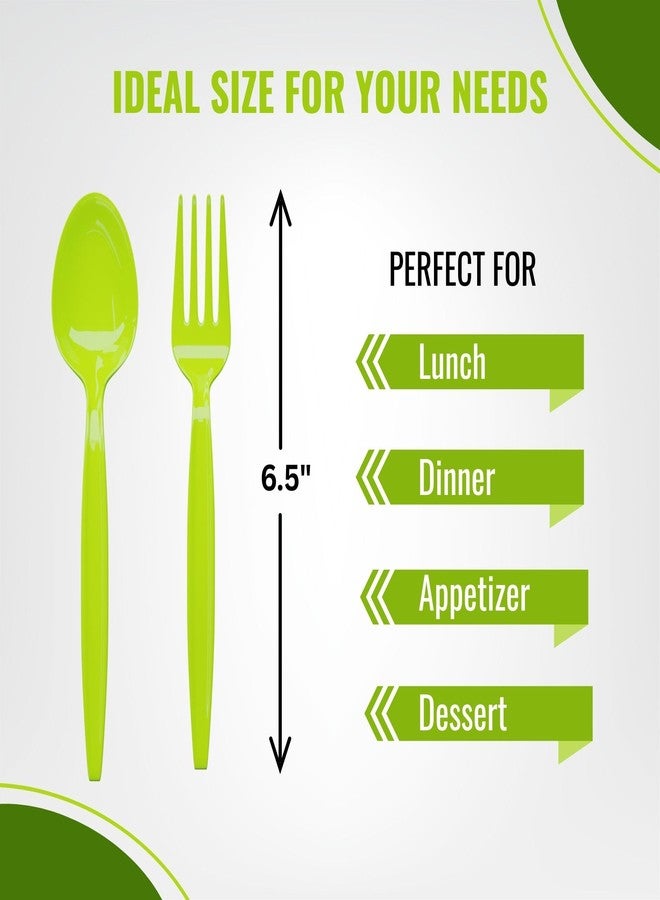 Blue Orchards Lime Green Plastic Spoon and Fork (24 Each) - Colored Plastic Silverware Sets for Parties - Image 3